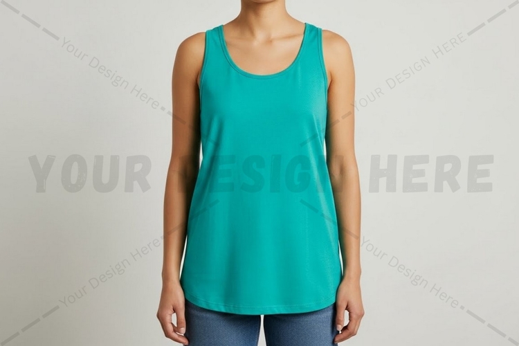 Womens turquoise sleeveless top t-shirt mockup