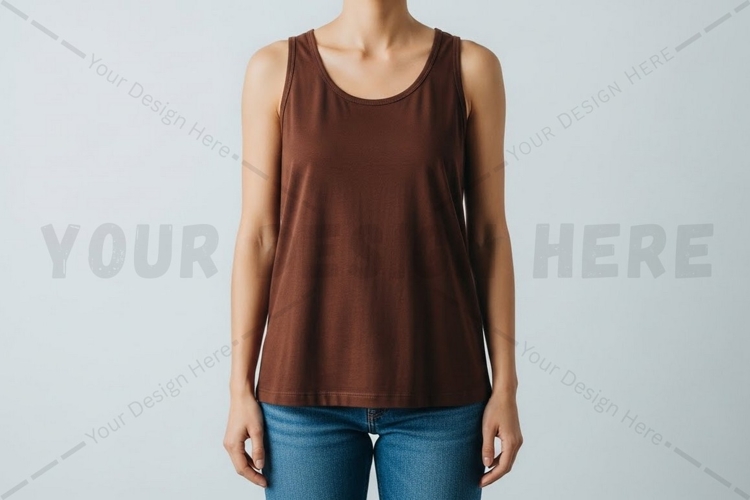 Brown sleeveless t-shirt mockup design