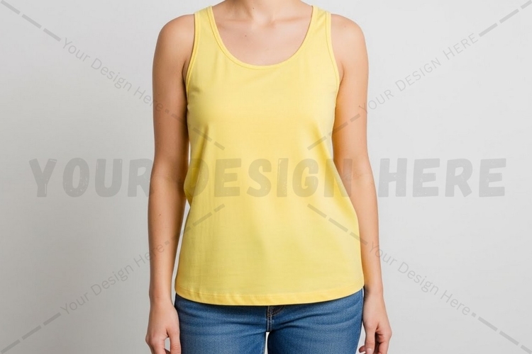 Bright yellow womens tank top t-shirt mockup design