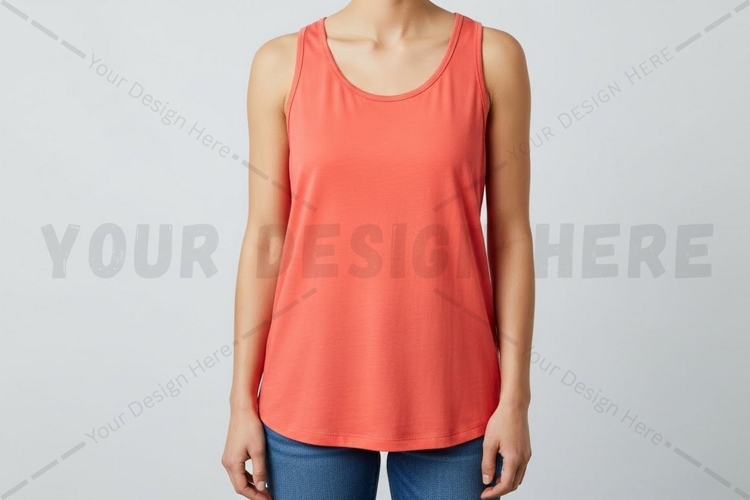 Bright orange womens tank top t-shirt mockup design