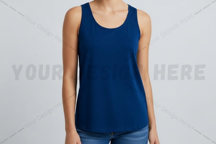 Blue womens tank top t-shirt mockup