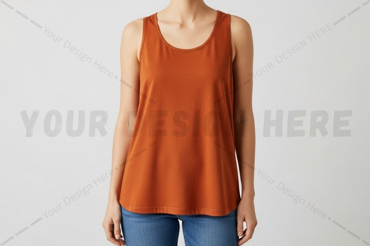 Burnt orange women's tank top t-shirt mockup