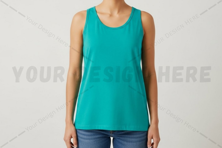 Bright blue sleeveless tank top t-shirt mockup