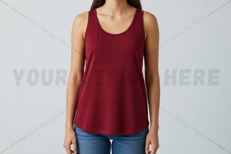 Women's burgundy sleeveless t-shirt mockup
