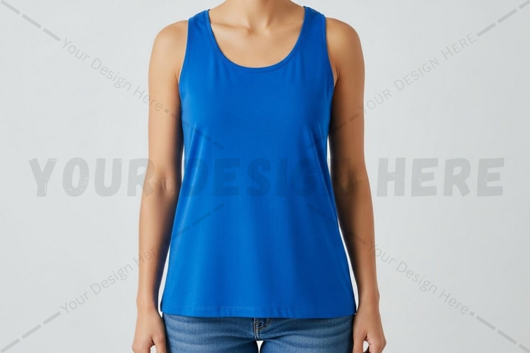 Bright blue women's tank top t-shirt mockup