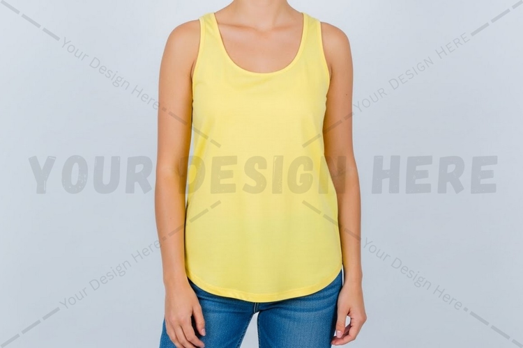 Bright yellow tank top for women t-shirt mockup