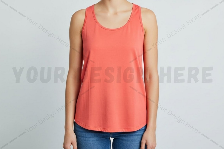Vibrant coral women's tank top t-shirt mockup