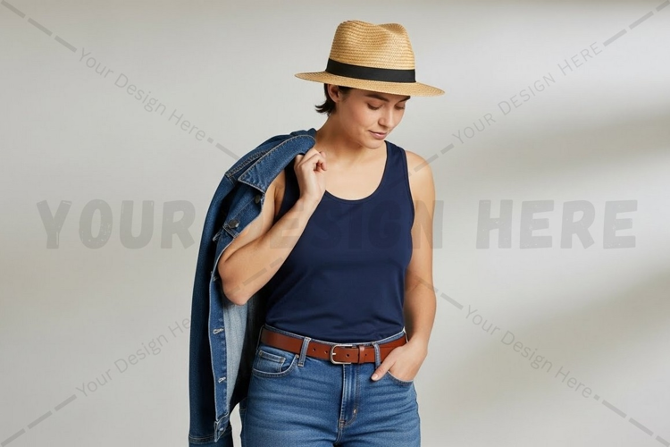 Casual summer t-shirt with denim t-shirt mockup