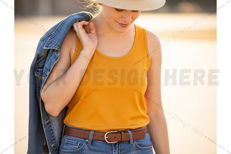 Casual summer tank top with denim t-shirt mockup