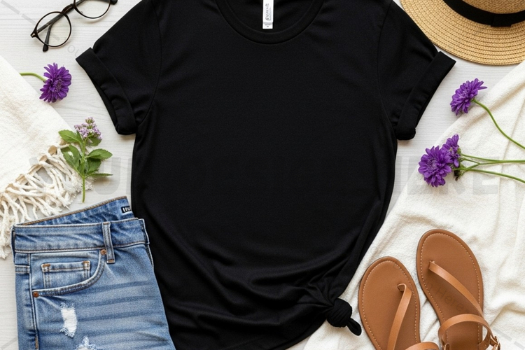 Black hoodie with jeans and coffee mug mockup