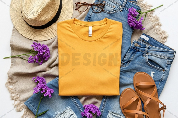 Light blue hoodie with denim jeans and coffee cup mockup