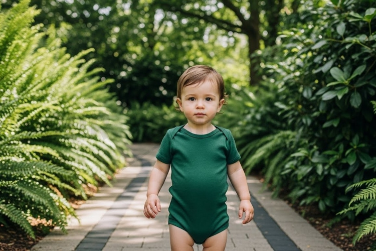 Baby green t-shirt onesie in garden mockup design