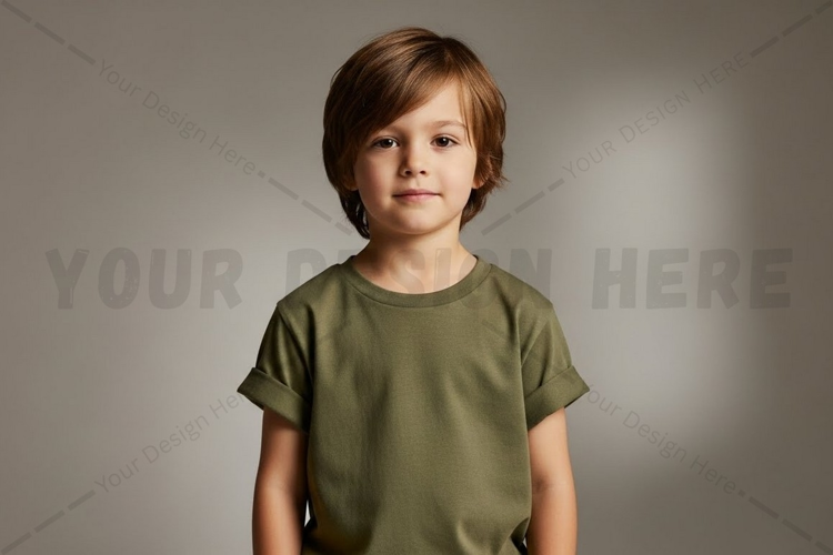 Kids' olive green t-shirt mockup