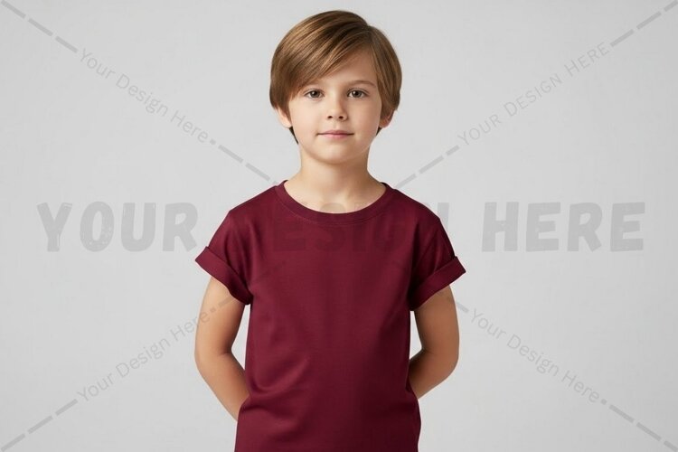 Kids' burgundy t-shirt mockup example image 1