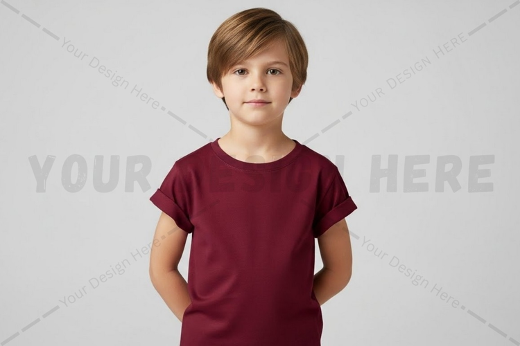 Kids' burgundy t-shirt mockup