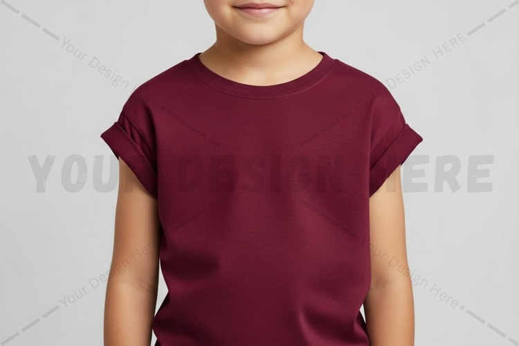 Kids burgundy t-shirt mockup