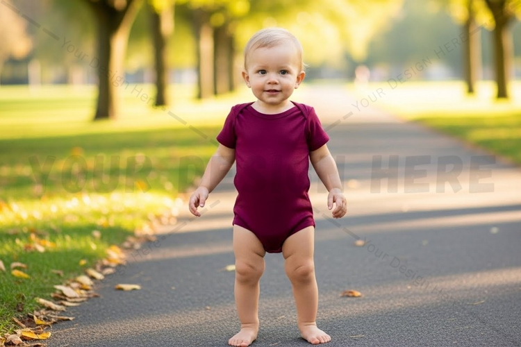 Baby burgundy t-shirt onesie mockup design