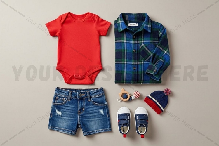 Baby boy summer outfit set mockup design