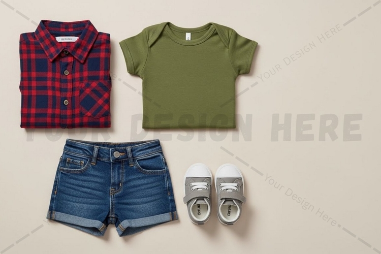 Baby boy summer outfit set mockup design