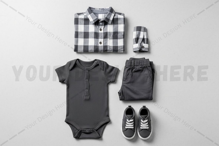 Baby boy summer outfit with t-shirt mockup