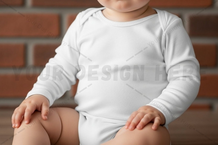 White long-sleeve baby onesie mockup