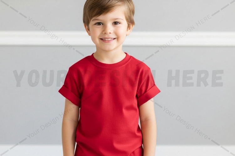 Bright red kids t-shirt mockup