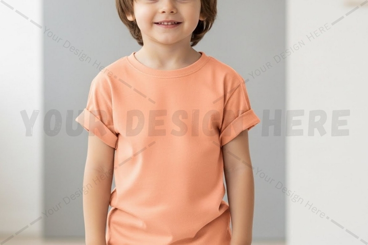 Peach pink kids t-shirt mockup design