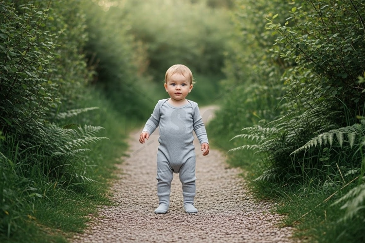 Baby grey romper outfit mockup