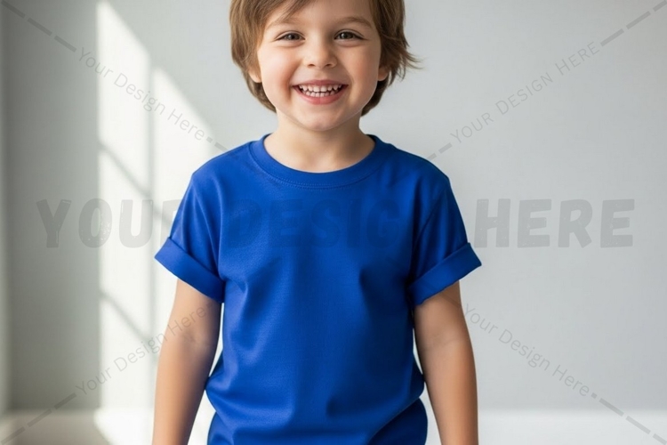 Bright blue kids t-shirt mockup design