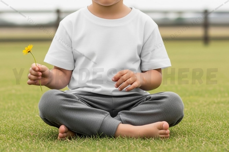 Kids white meditation t-shirt mockup design