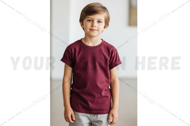 Stylish kids burgundy t-shirt mockup design