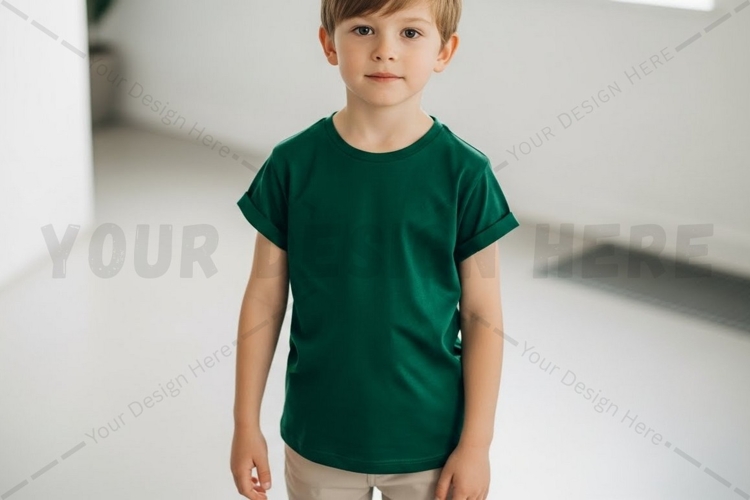 Green kids t-shirt mockup design