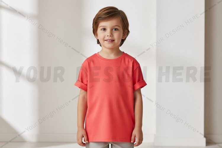 Bright red kids t-shirt mockup