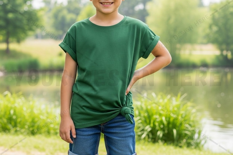 Green t-shirt for kids mockup