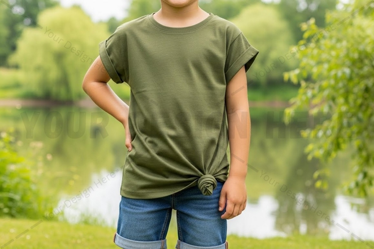 Casual olive green t-shirt with knot design
