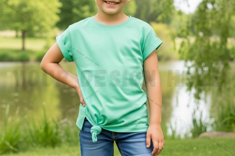 Light green tie-front t-shirt for kids mockup