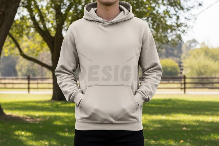 Men's light gray hoodie outdoor mockup