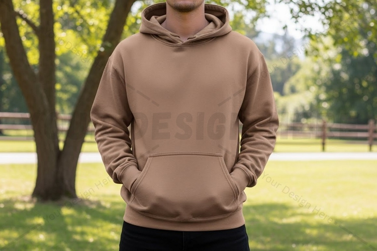 Men's casual hoodie in neutral beige mockup