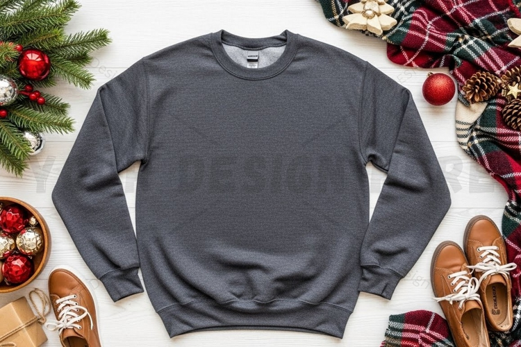 Christmas-themed grey t-shirt mockup
