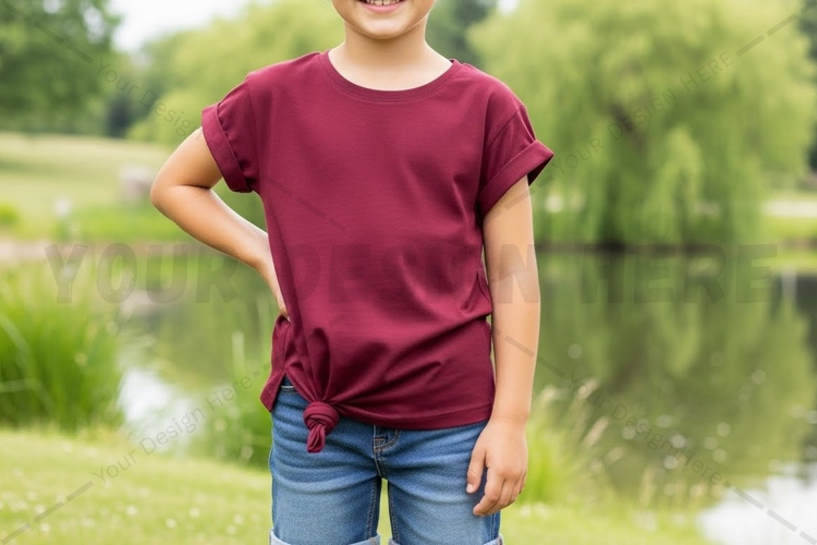 Casual burgundy t-shirt for kids mockup