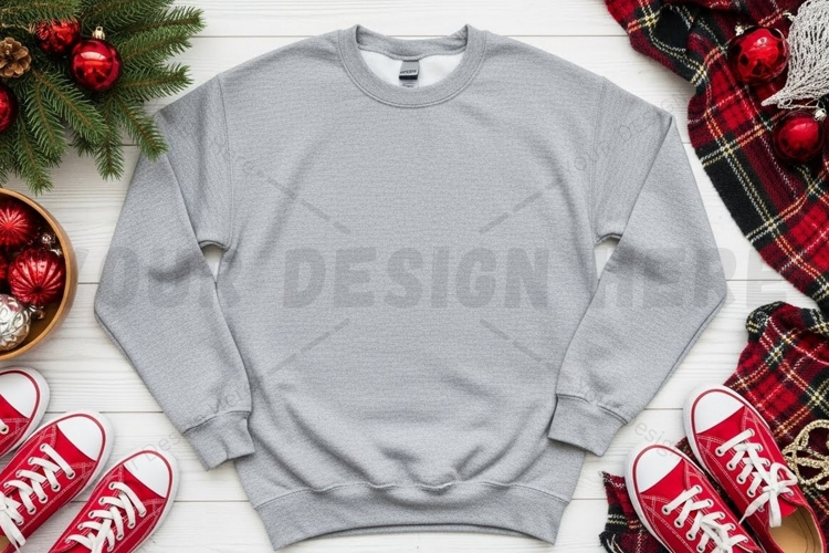 Christmas-themed grey t-shirt mockup