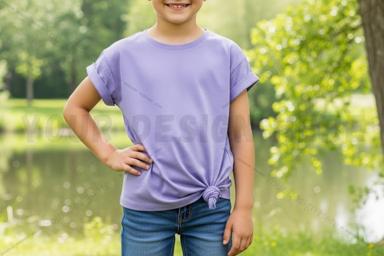 Lilac tie-front t-shirt for kids mockup