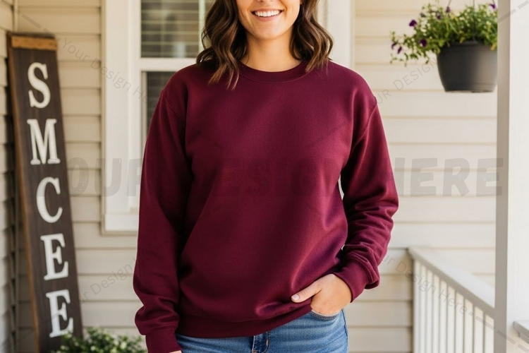 Stylish burgundy crew neck t-shirt mockup