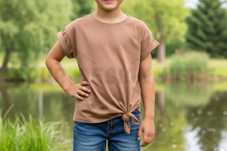 Casual brown t-shirt with knot mockup design
