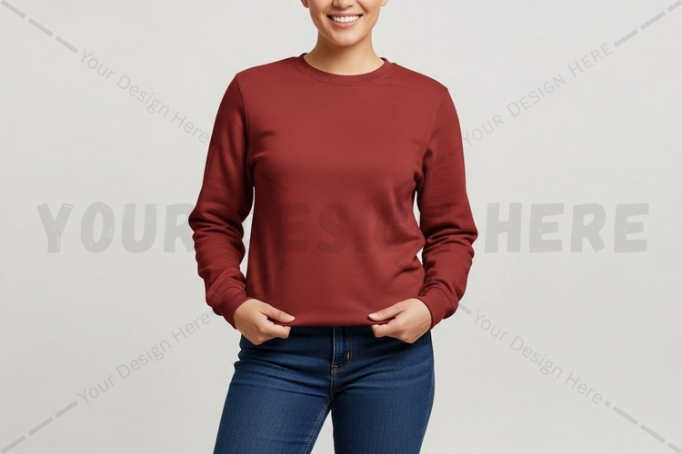 Women's solid red long sleeve t-shirt mockup design