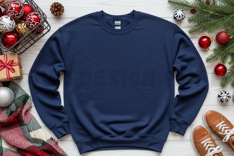 Christmas-themed navy blue t-shirt mockup