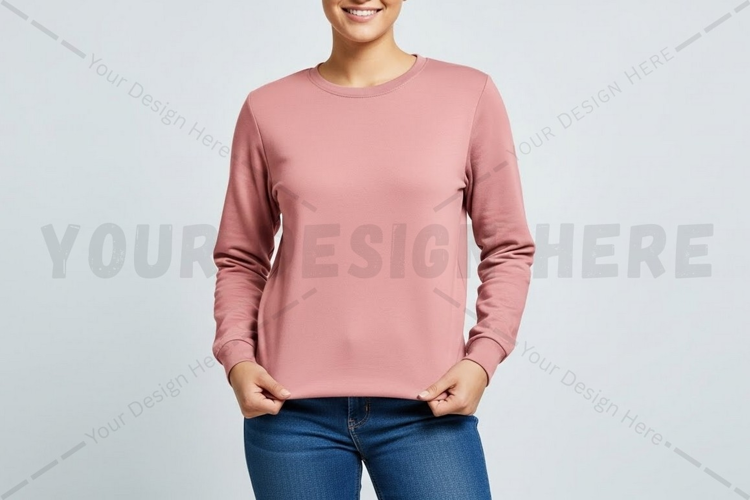 Women's pink long sleeve t-shirt mockup