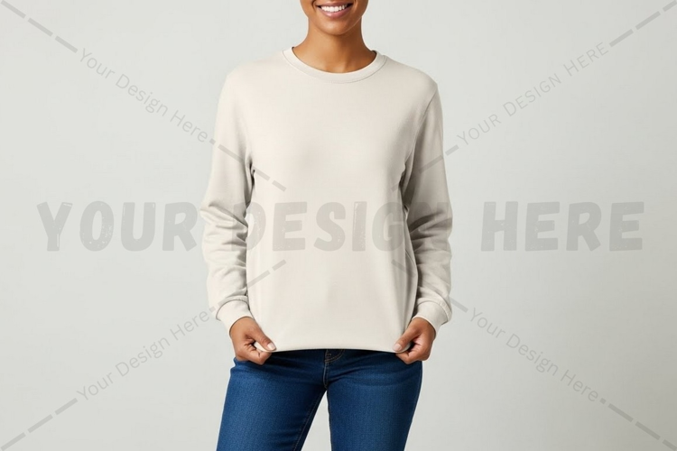 Women's long sleeve crew neck t-shirt mockup