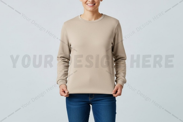 Beige long sleeve t-shirt mockup