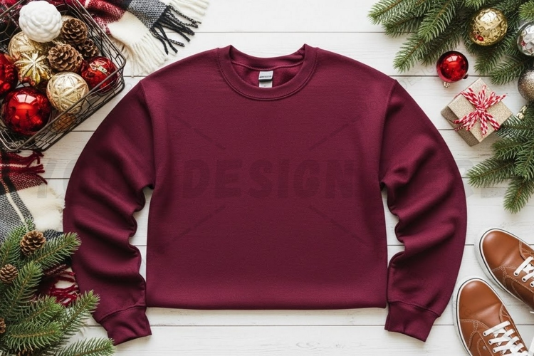Holiday-themed burgundy t-shirt mockup